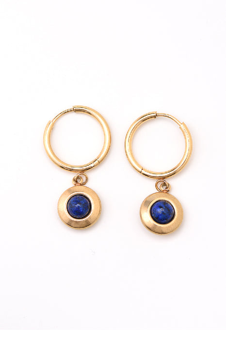 Earring stainless steel gold-plated lapis jasper button-shaped