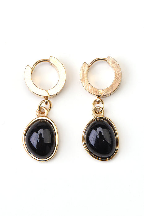 Earrings stainless steel gold-plated black agate
