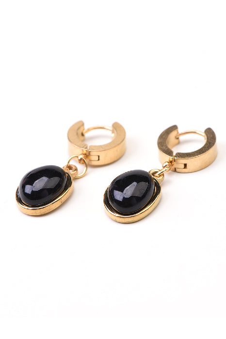 Earrings stainless steel gold-plated black agate