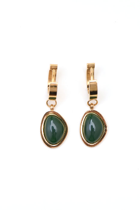 Earring stainless steel gold-plated emerald natural shape