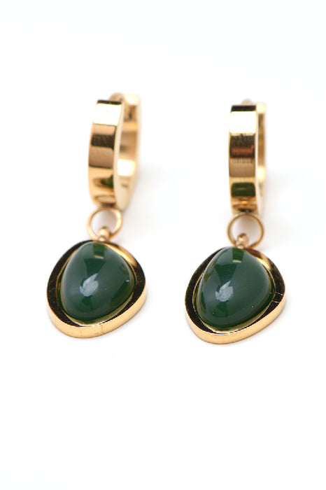 Earring stainless steel gold-plated emerald natural shape