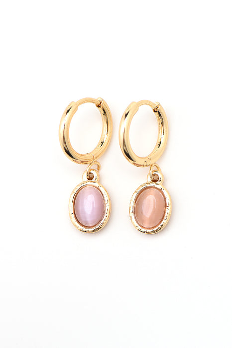 Earring stainless steel gold-plated purple cat's eye oval