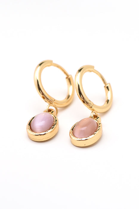 Earring stainless steel gold-plated purple cat's eye oval