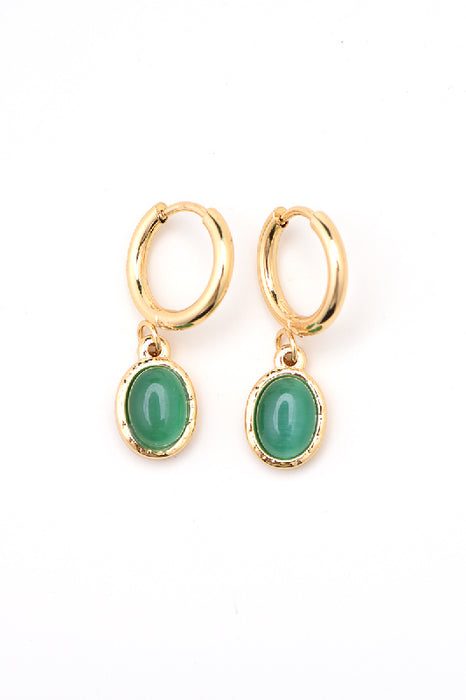 Earring stainless steel gold-plated green cat's eye oval