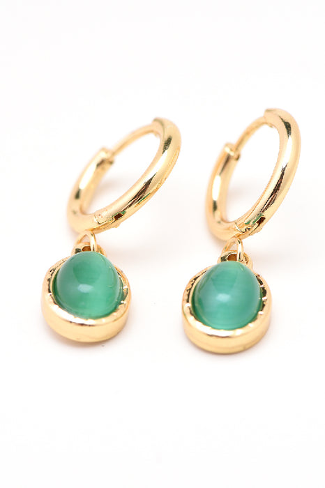 Earring stainless steel gold-plated green cat's eye oval