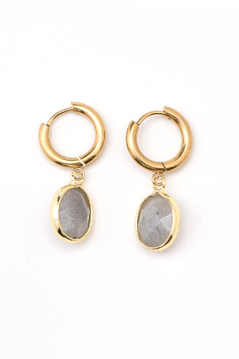 Earring stainless steel gold-plated labradorite oval