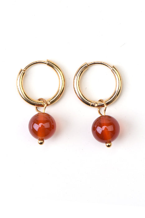 Earrings stainless steel gold plated carnelian round