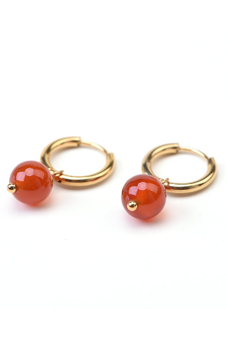 Earrings stainless steel gold plated carnelian round