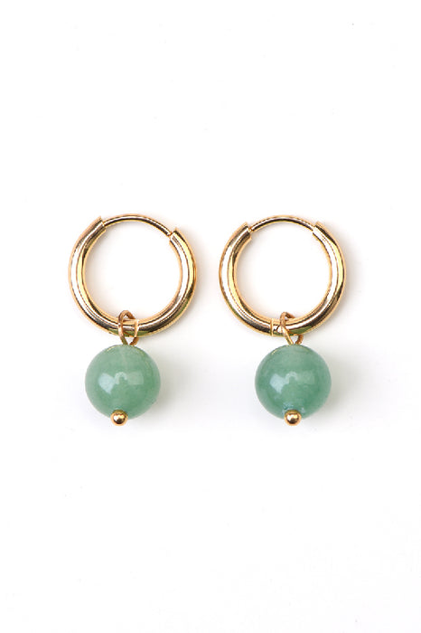 Boucles d'oreilles rondes en acier inoxydable plaqué or et agate verte