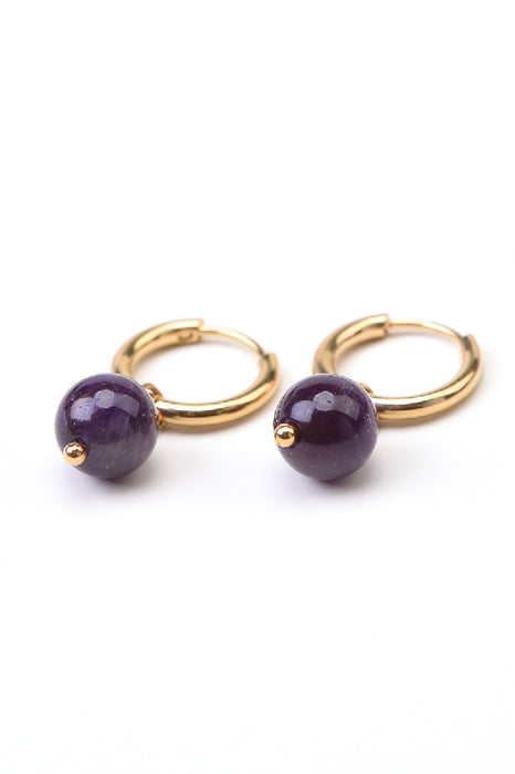 Earrings, stainless steel, gold-plated, amethyst round