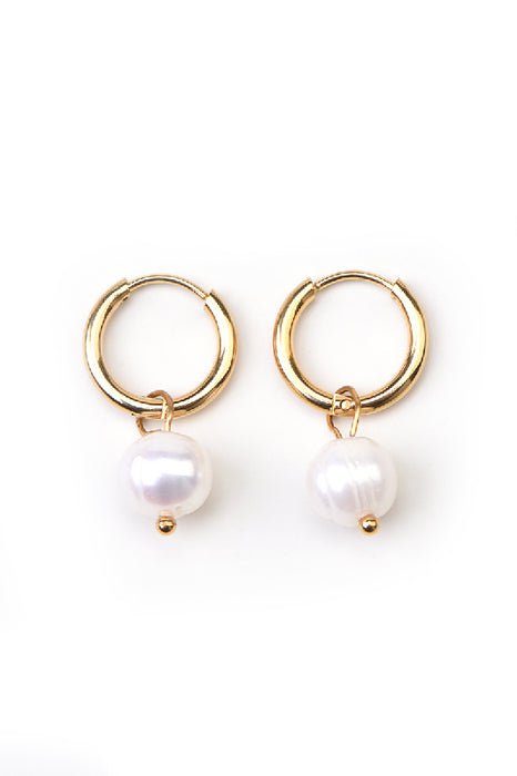 Earrings stainless steel gold-plated round pearl