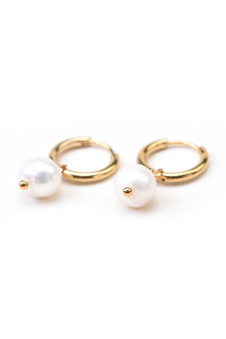 Earrings stainless steel gold-plated round pearl