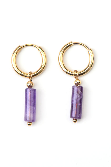 Earrings stainless steel gold-plated bar amethyst