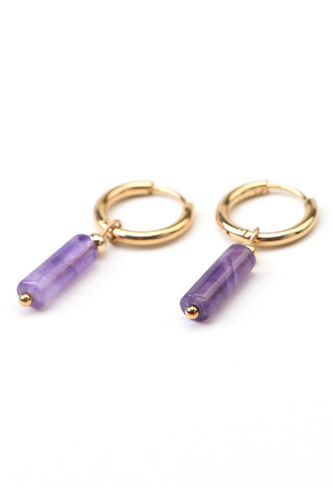 Earrings stainless steel gold-plated bar amethyst