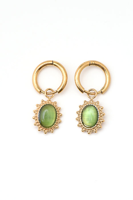 Earring stainless steel gold-plated cat's eye light green