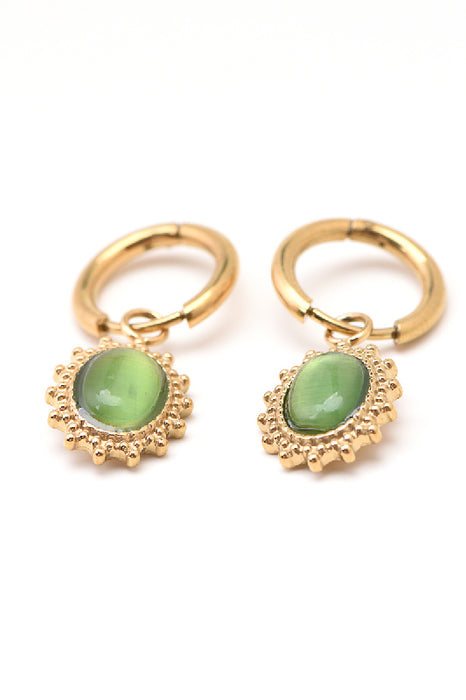 Earring stainless steel gold-plated cat's eye light green