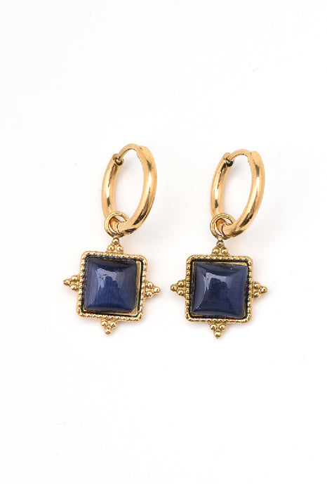 Earring stainless steel gold-plated cat's eye square