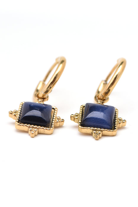 Earring stainless steel gold-plated cat's eye square