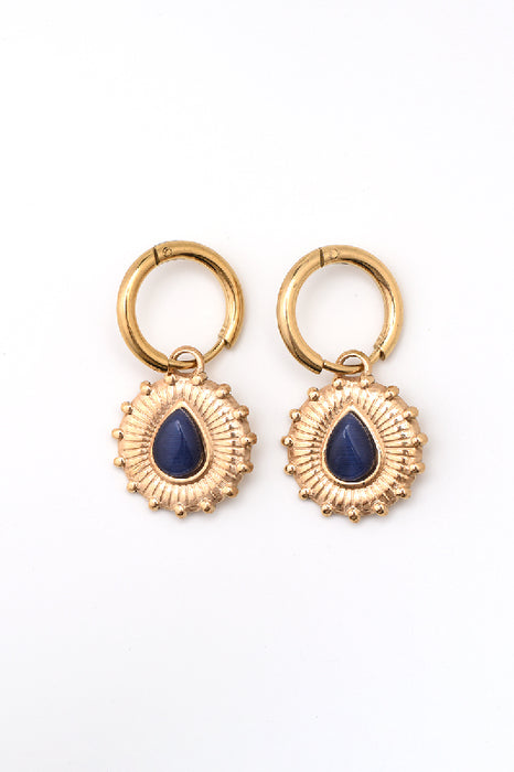 Ohrring Edelstahl vergoldet Katzenauge tränenförmig