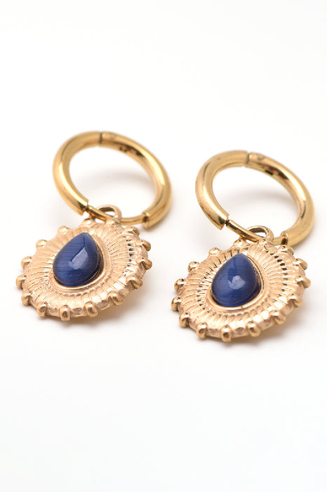 Ohrring Edelstahl vergoldet Katzenauge tränenförmig