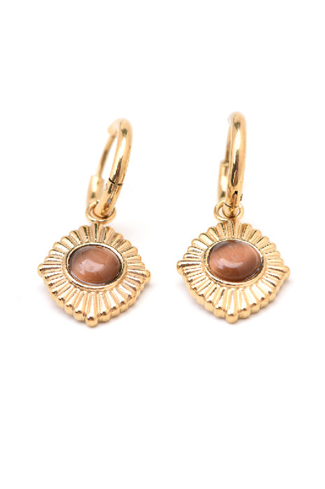Earring stainless steel gold-plated cat's eye light brown