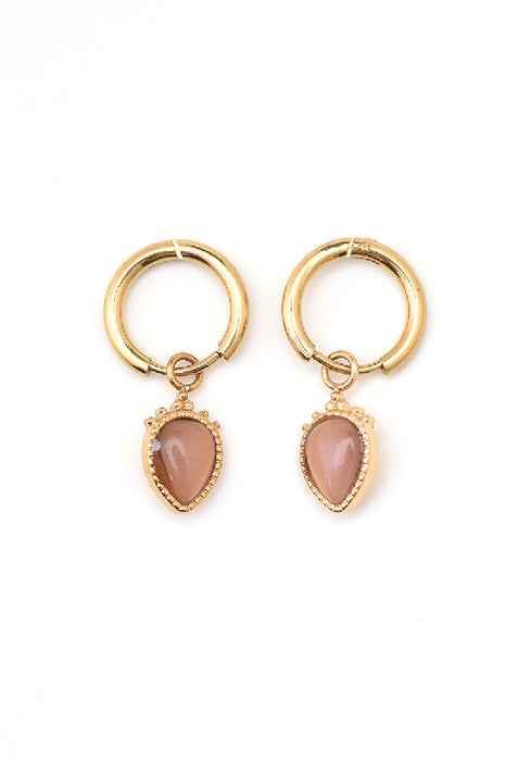 Earring stainless steel gold-plated cat's eye pink
