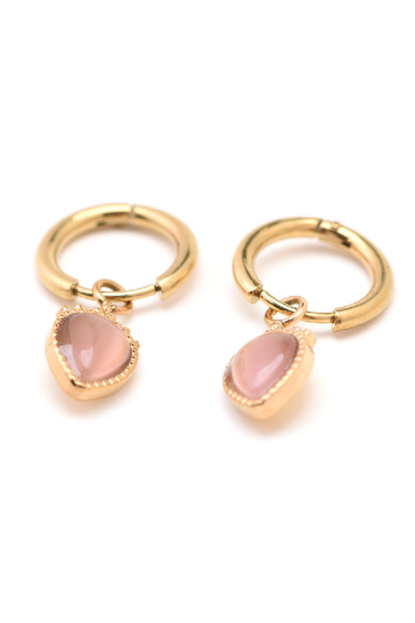 Earring stainless steel gold-plated cat's eye pink