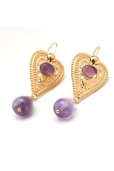 Earring stainless steel gold-plated amethyst in drop shape
