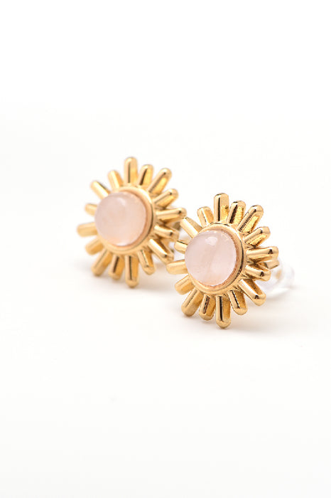 Ohrring Edelstahl vergoldet Rosenquarz sonnenförmig gefasst