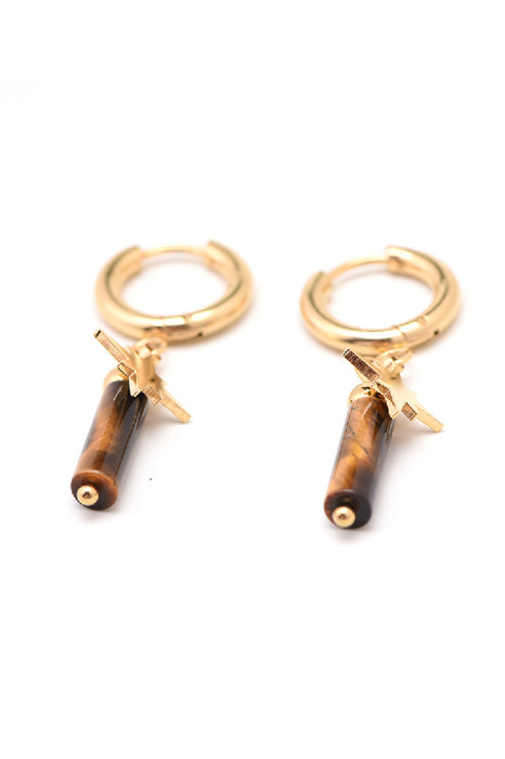 Ohrring Edelstahl vergoldet Tigerauge lang mit Stern