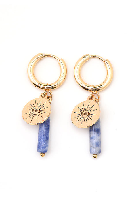 Ohrring Edelstahl vergoldet blauer Stein lang mit Sonne