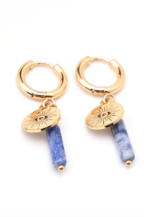 Ohrring Edelstahl vergoldet blauer Stein lang mit Sonne