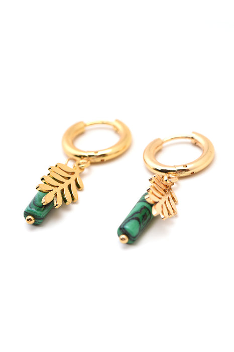 Ohrring Edelstahl vergoldet Malachit lang mit Blatt