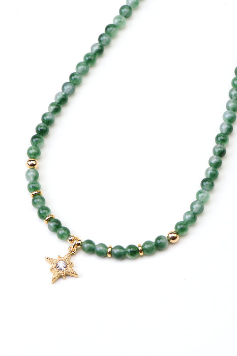 Gold-plated stainless steel chain with green jade, 40+5cm