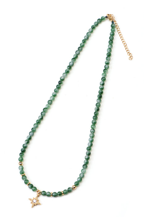 Gold-plated stainless steel chain with green jade, 40+5cm