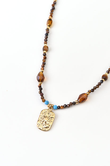 Kette Edelstahl vergoldet Tigerauge, Türkis 40+5cm