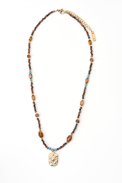 Kette Edelstahl vergoldet Tigerauge, Türkis 40+5cm