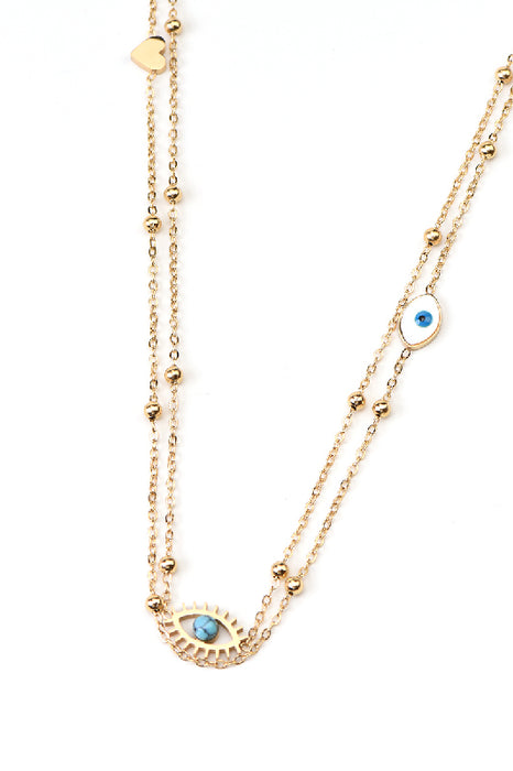 Kette Edelstahl vergoldet blauer Türkis Auge 40+5cm