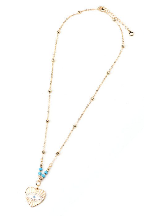 Gold-plated stainless steel necklace with heart in blue turquoise, 45+5cm