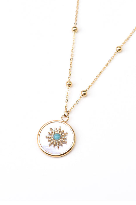 Chain stainless steel gold-plated blue amazonite round flower 40+5cm