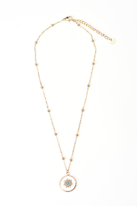 Chain stainless steel gold-plated blue amazonite round flower 40+5cm