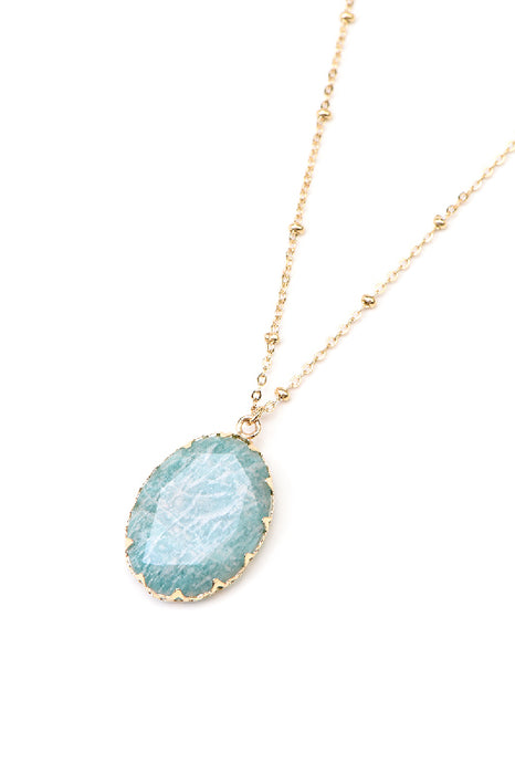 Kette Edelstahl vergoldet blauer Amazonit oval 40+5cm