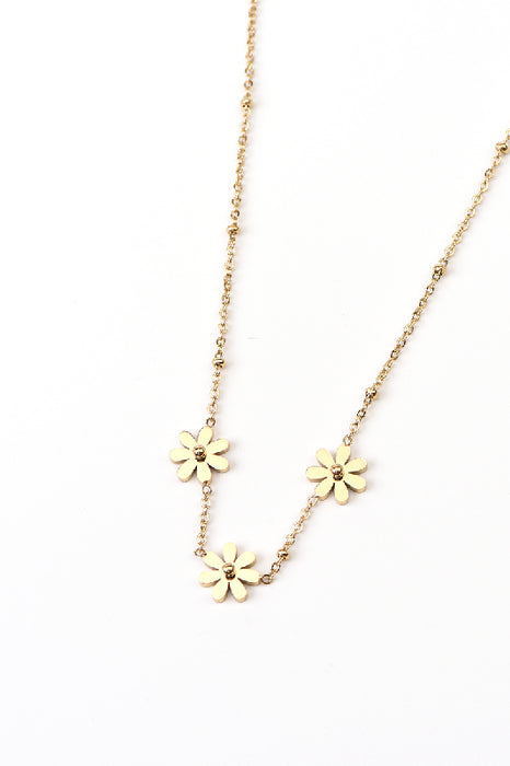 Kette Edelstahl vergoldet 3 kleine Blumen 40+5cm