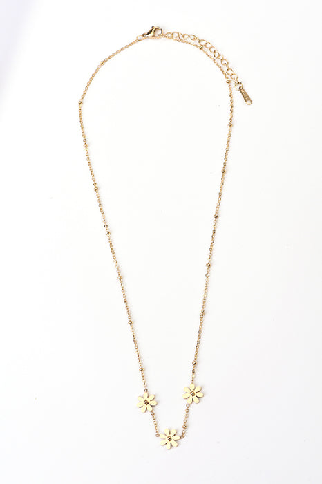 Kette Edelstahl vergoldet 3 kleine Blumen 40+5cm