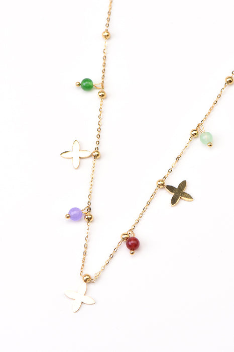 Kette Edelstahl vergoldet regenbogenfarbene natürliche Steine 40+5cm