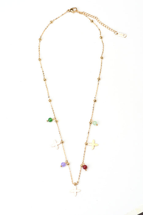 Kette Edelstahl vergoldet regenbogenfarbene natürliche Steine 40+5cm