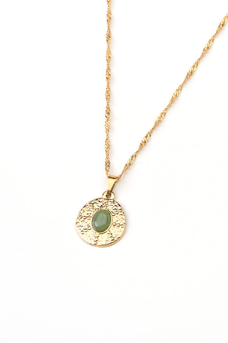 Collier en acier inoxydable plaqué or aventurine verte 38+5cm