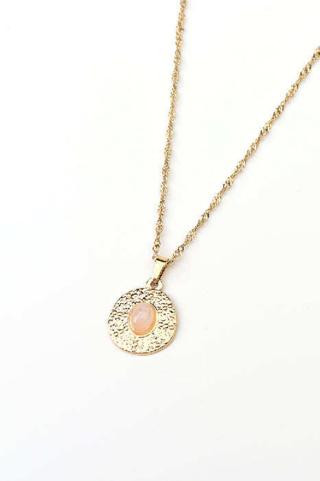 Collier en acier inoxydable plaqué or quartz rose 38+5cm