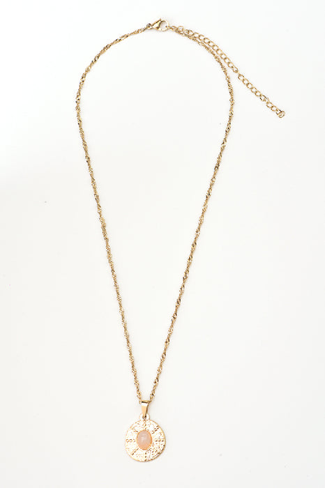 Collier en acier inoxydable plaqué or quartz rose 38+5cm