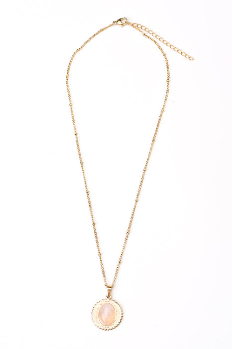 Kette Edelstahl vergoldet Rosenquarz oval 38+5cm